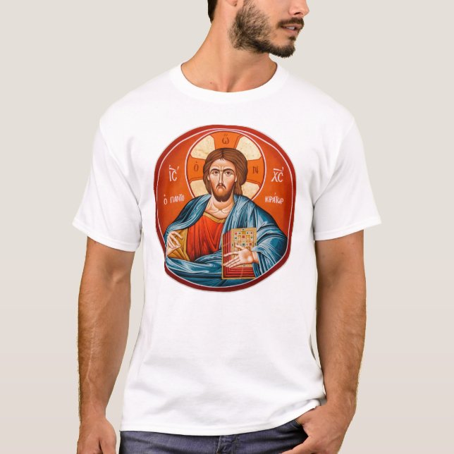 Camiseta T-shirt ortodoxo grego da pintura mural do Jesus (Frente)