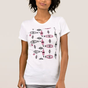 Camiseta T-Shirt Padrão Rosa Atômico e Cinza
