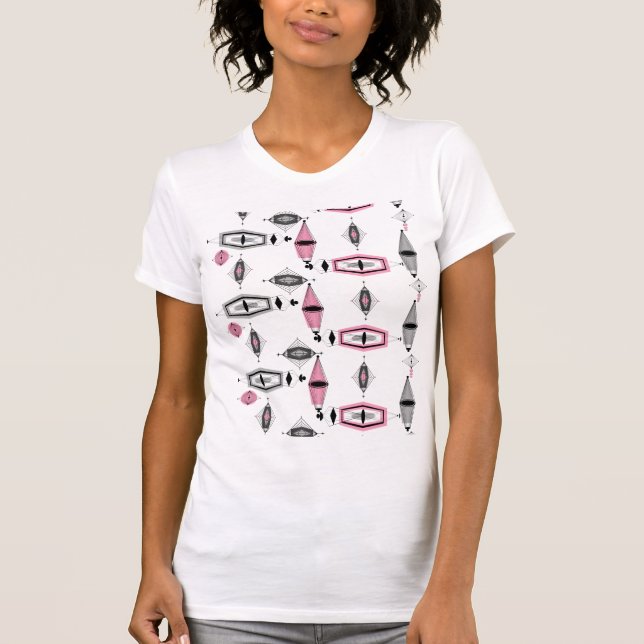 Camiseta T-Shirt Padrão Rosa Atômico e Cinza (Frente)