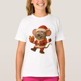 Camiseta T-Shirt Papai noel De Rato Para Raparigas | Bonito