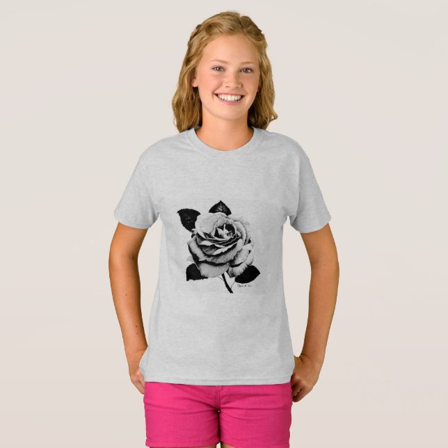 Camiseta T-Shirt para Crianças com rosa (Frente Completa)
