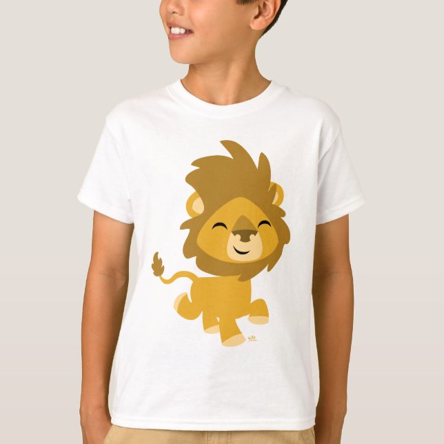 Camiseta T-shirt para crianças do Leão de Cartoon Feliz (Frente)