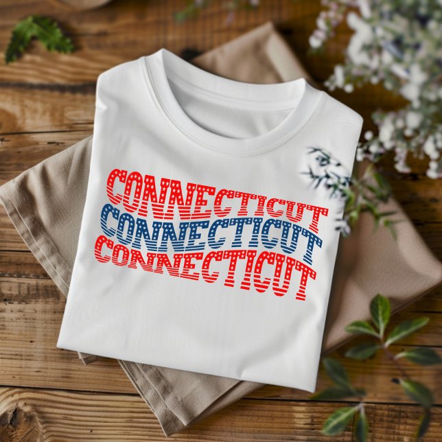 Camiseta T-Shirt Patriótico de Connecticut Vermelho e Azul (Criador carregado)