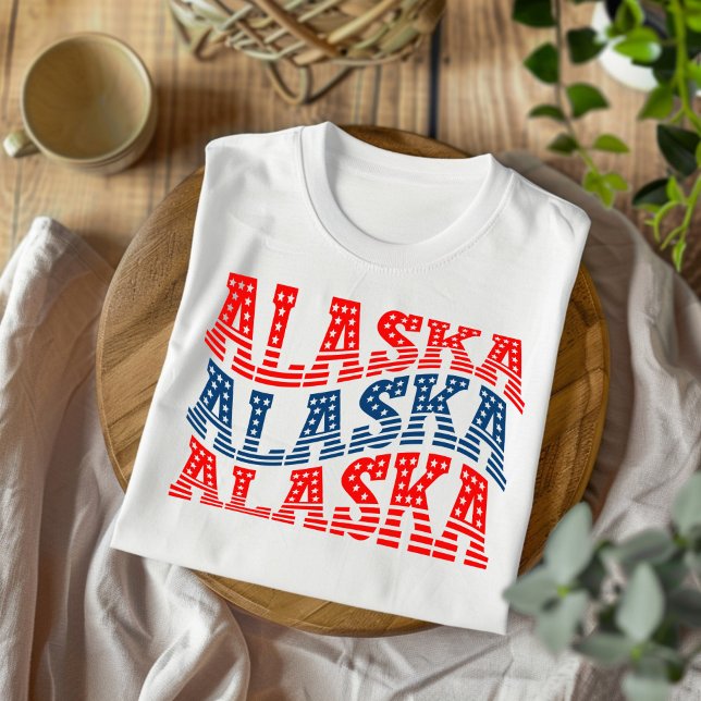 Camiseta T-Shirt Patriótico do Alaska Vermelho e Azul (Criador carregado)