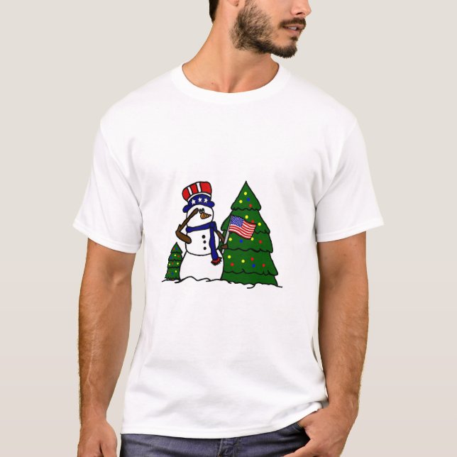 Camiseta T-shirt patriótico do boneco de neve do Natal (Frente)