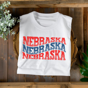 Camiseta T-Shirt Patriótico do Nebraska Vermelho e Azul Boh
