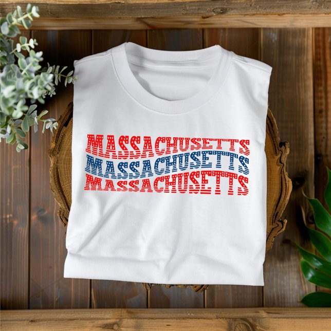 Camiseta T-Shirt Patriótico Massachusetts Red e Blue Boho (Criador carregado)
