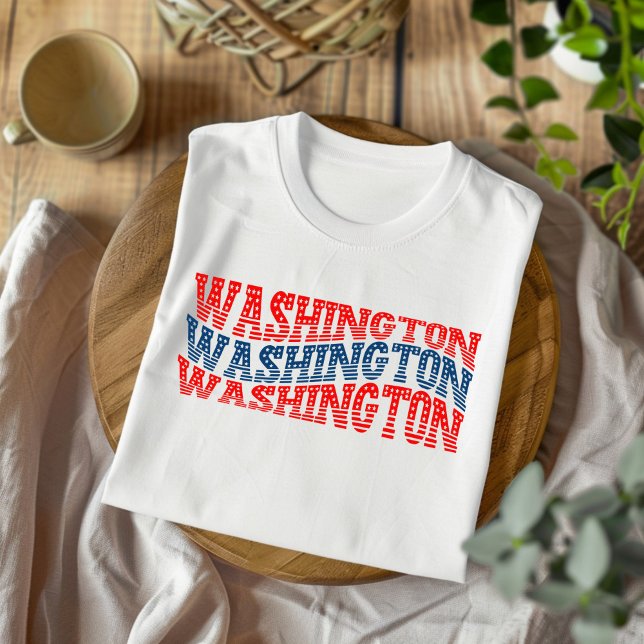 Camiseta T-Shirt Patriótico Washington Vermelho e Azul Boho (Criador carregado)