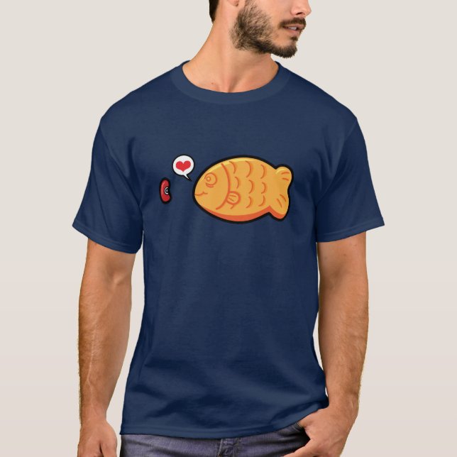 Camiseta T-shirt Peixe-dado forma japonês do bolo de Kawaii (Frente)
