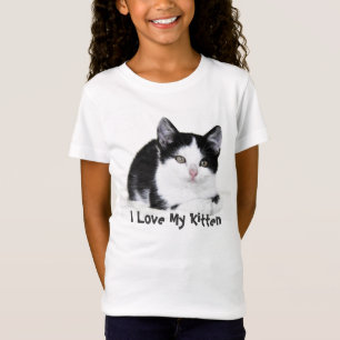 Camiseta T-shirt pensativos brancos pretos do gatinho