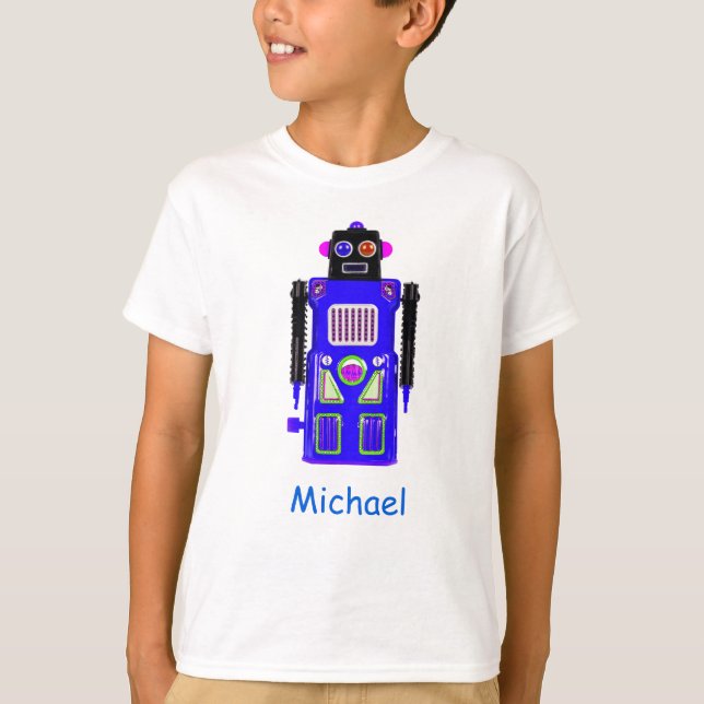 Camiseta T-shirt personalizada do Blue Robot Boy (Frente)