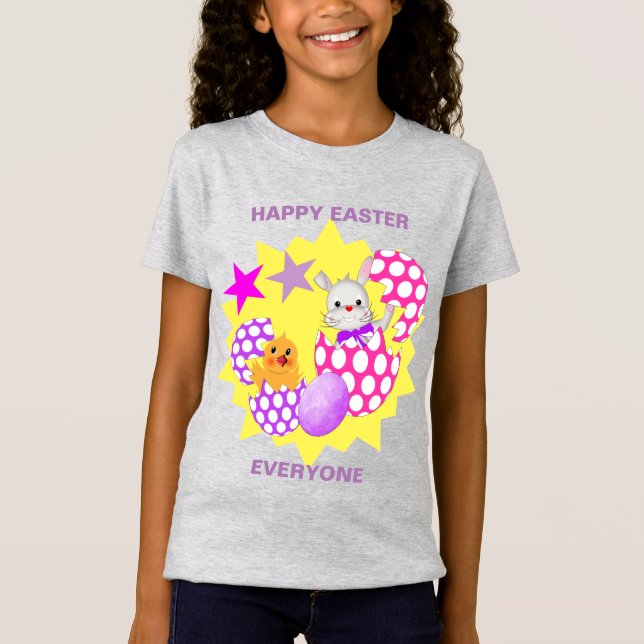 Camiseta T-Shirt Personalizado Cute de felz pascoa (Frente)