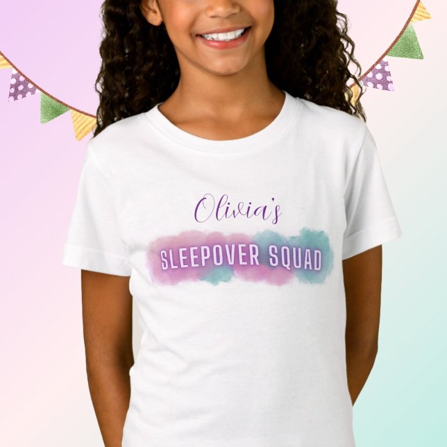 Camiseta T-Shirt Personalizado Da Esquadra De Sono | Pastas (Personalized t-shirt for Girl's Birthday Party Sleepover)