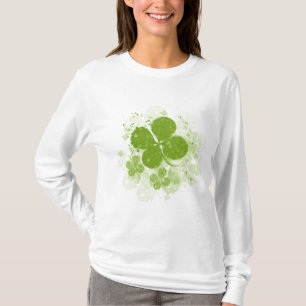 Camiseta T-shirt por muito tempo Sleeved do trevo