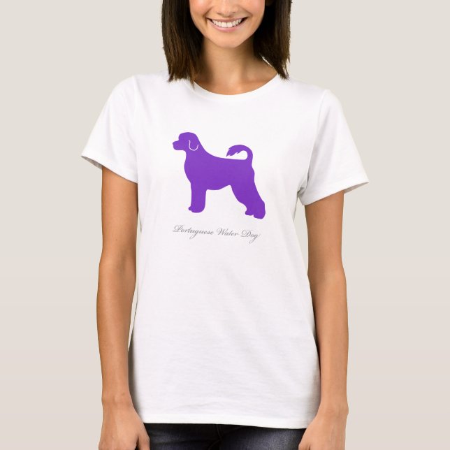 Camiseta T-shirt português do cão de água (silhueta roxa) (Frente)