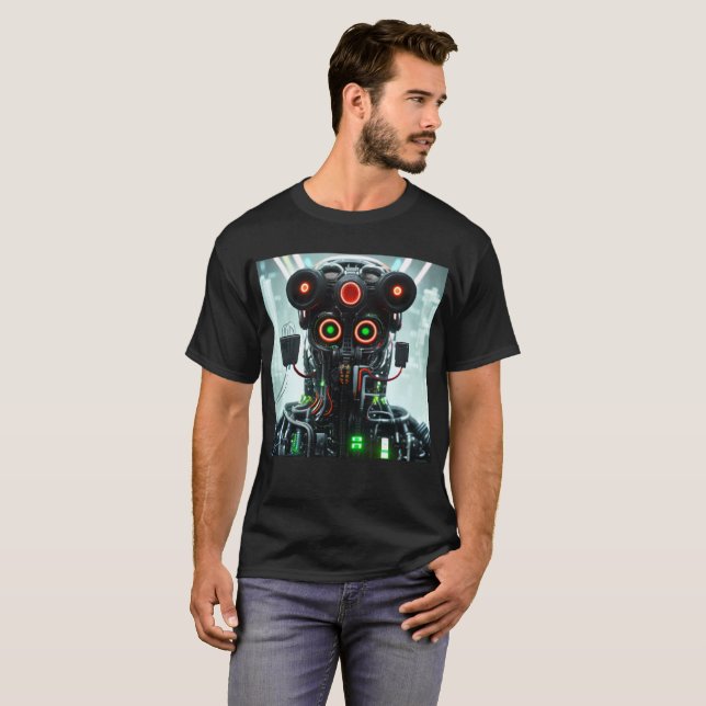 Camiseta T-shirt preta do robô 5 homens (Frente Completa)
