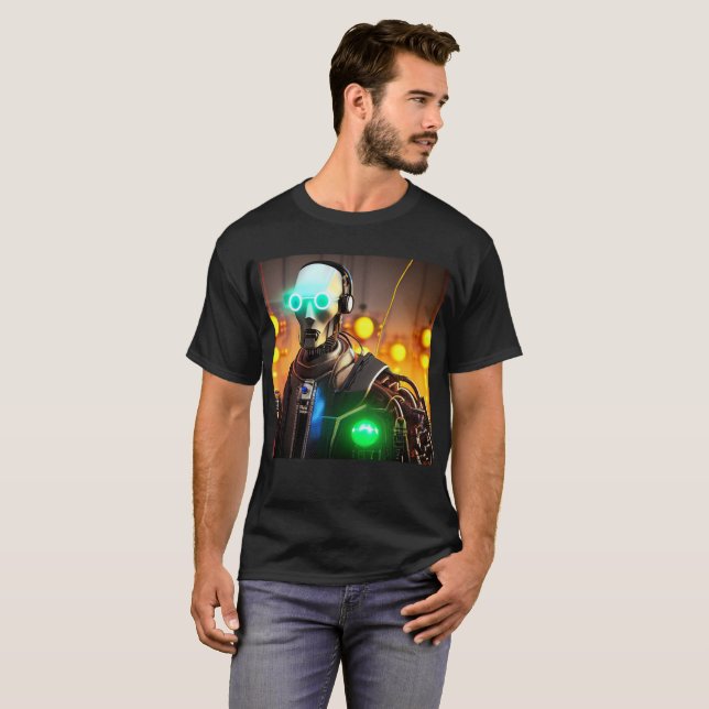 Camiseta T-shirt preta dos robôs 2 homens (Frente Completa)