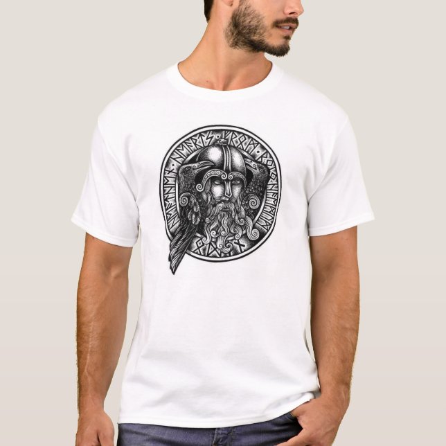 Camiseta T-shirt preto & branco do protetor do Rune de Odin (Frente)