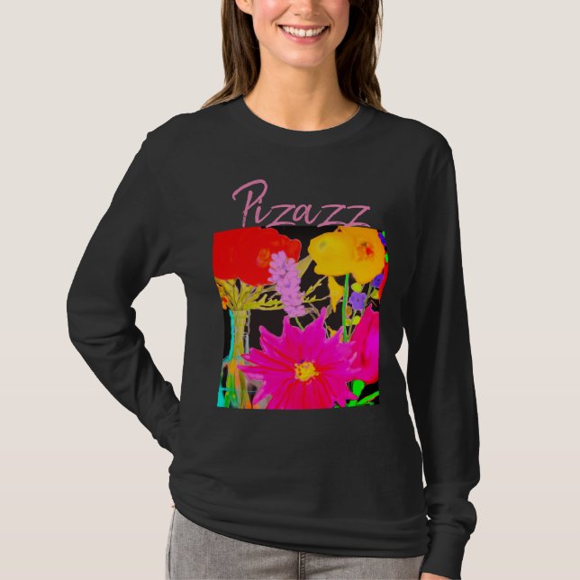 Camiseta T-Shirt Preto com Flores por Artista (Frente)