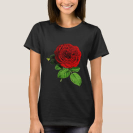 Camiseta T-Shirt Preto com Rosa vermelha