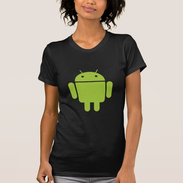 Camiseta T-shirt preto das senhoras do Android (Frente)