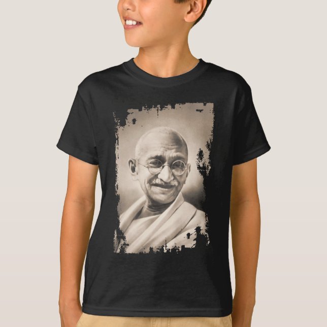Camiseta T-shirt preto de Mahatma Gandhi (Frente)