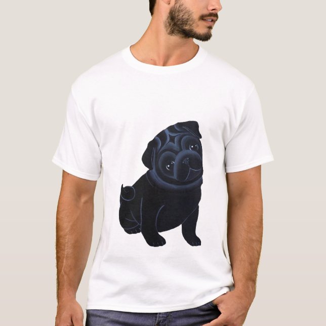 Camiseta T-shirt preto do filhote de cachorro do Pug (Frente)