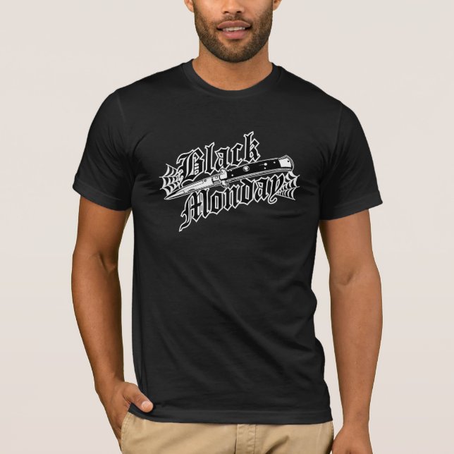 Camiseta T-shirt preto do Switchblade de segunda-feira (Frente)