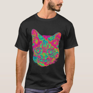Camiseta T-shirt psicadélico do gato - preto