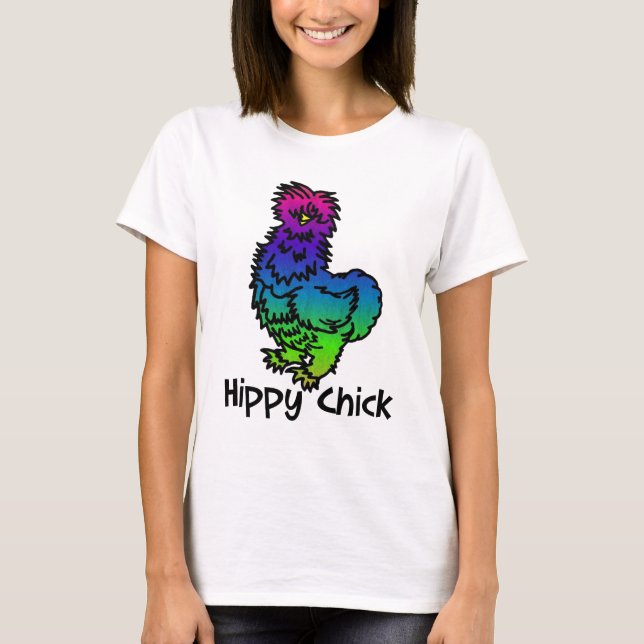 Camiseta T-shirt psicadélico do pintinho do hippy de Silkie (Frente)