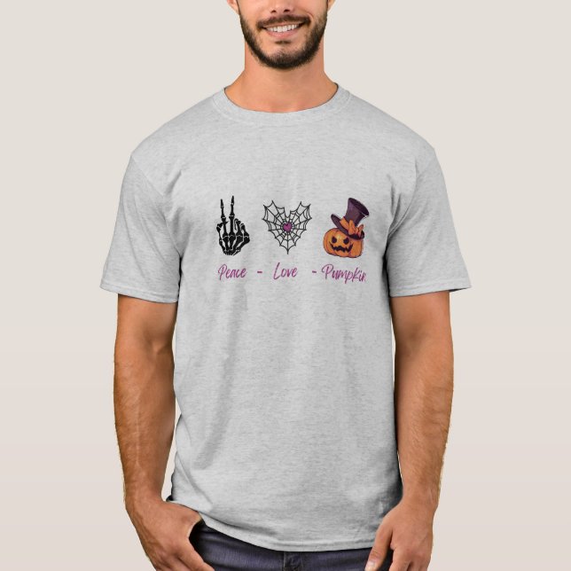 Camiseta T-Shirt Pumpkin Peace Love | Teto Gráfico de Queda (Frente)
