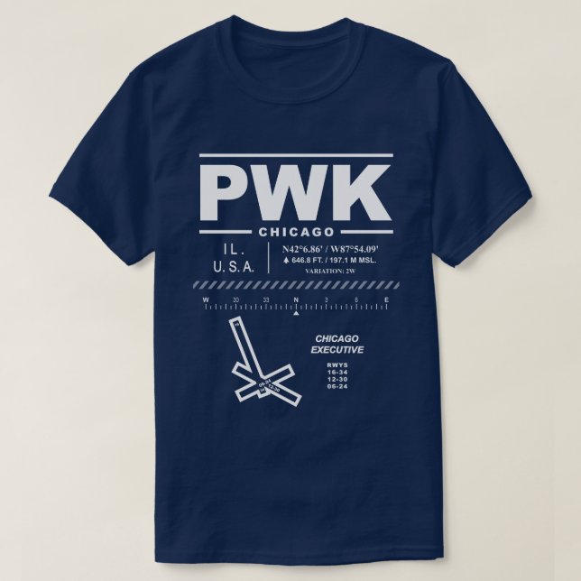 Camiseta T-Shirt PWK do Aeroporto Executivo de Chicago (Frente do Design)