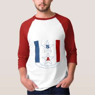 Camiseta T-shirt raglan blanc rouge DESIGN EUA