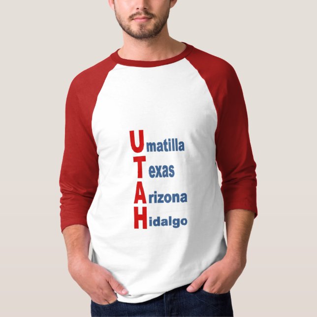 Camiseta T-shirt raglan blanc rouge  TOURISM  WEST USA  (Frente)
