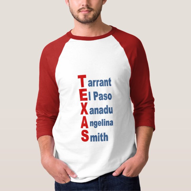 Camiseta T-shirt  raglan blanc rouge  TOURISME  TEXAS (Frente)