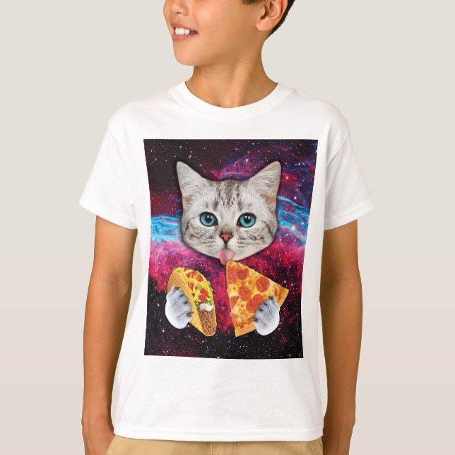 Camiseta T-shirt raro do Taco da pizza do gato do olhar (Frente)