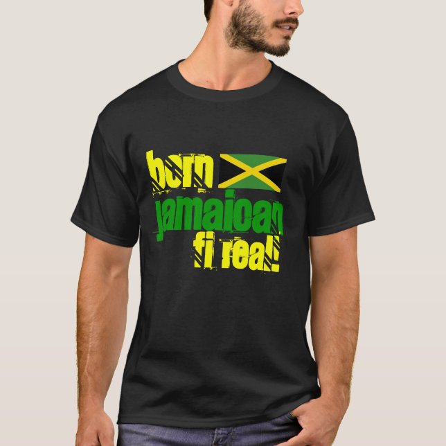 Camiseta T-shirt real jamaicano nascido do Fi Jamaica (Frente)