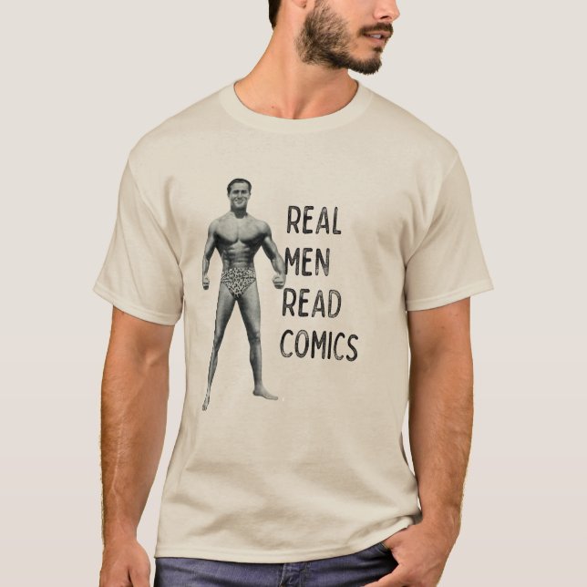 Camiseta T-shirt "Real Men Read História em quadrinhos" (Frente)
