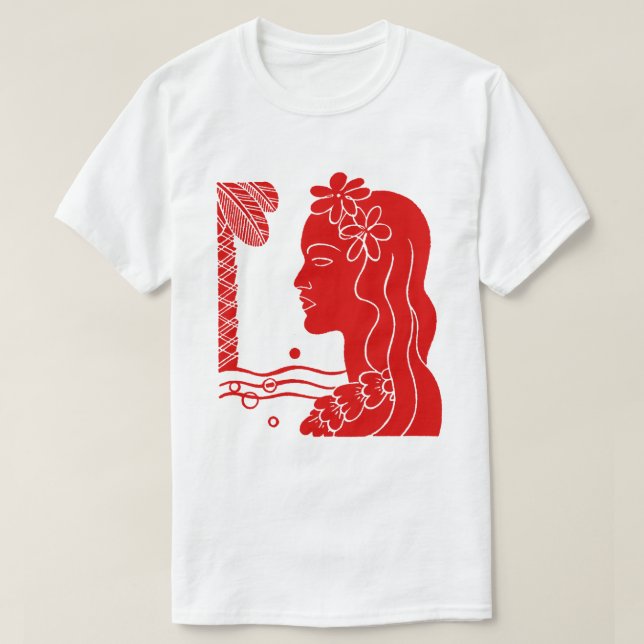 Camiseta T-Shirt Red Hula Girl Head (Frente do Design)