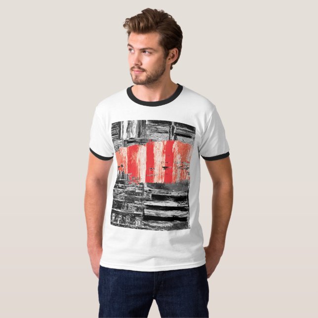 Camiseta T-Shirt – Red Pulse Abstract Design (Frente Completa)