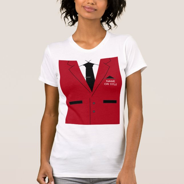 Camiseta T-Shirt Red Suit e Tie Engraçado - Texto de Nome P (Frente)