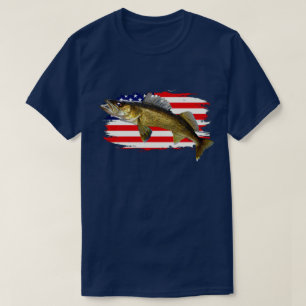 Camiseta T-Shirt Red, White e Blue Walleye Pike