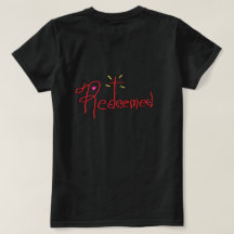 T Shirt ‘Redeemed’ Hand Drawn Text Cross Hearts