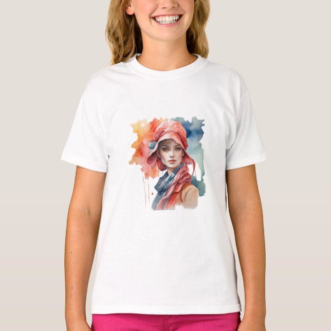 Camiseta T-Shirt Retrato de Aquarela (Frente)
