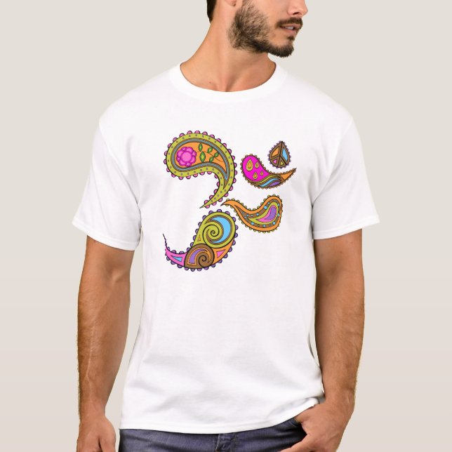 Camiseta T-shirt retro da ioga de Paisley OM (Frente)
