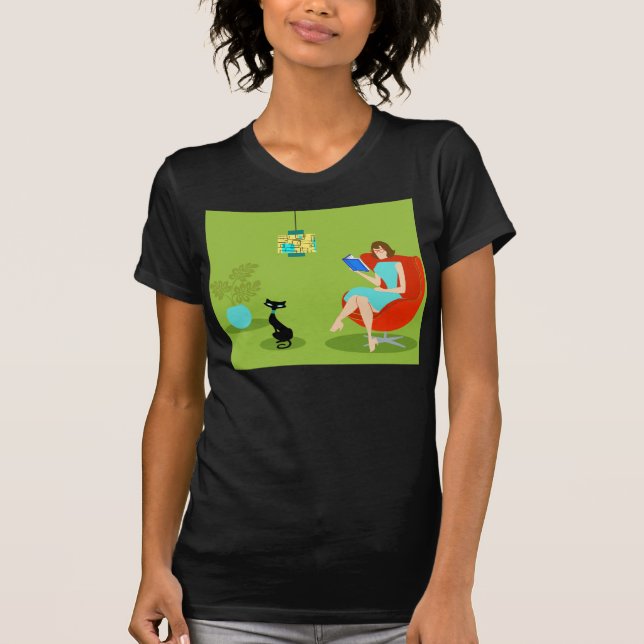 Camiseta T-shirt retro da mulher da leitura (Frente)