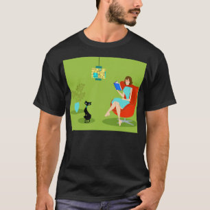Camiseta T-shirt retro da mulher da leitura