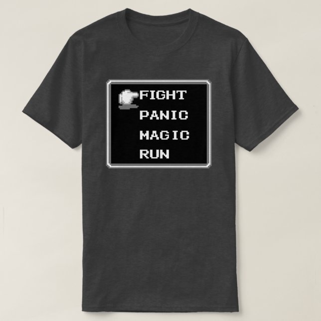 Camiseta T-shirt retro do menu do RPG (de 8 bits) (Frente do Design)