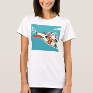 Camiseta T-shirt retro do Natal do papai noel da nave