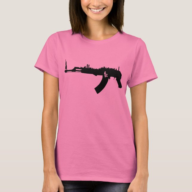 Camiseta T-shirt retro do NY AK 47 das mulheres (Frente)